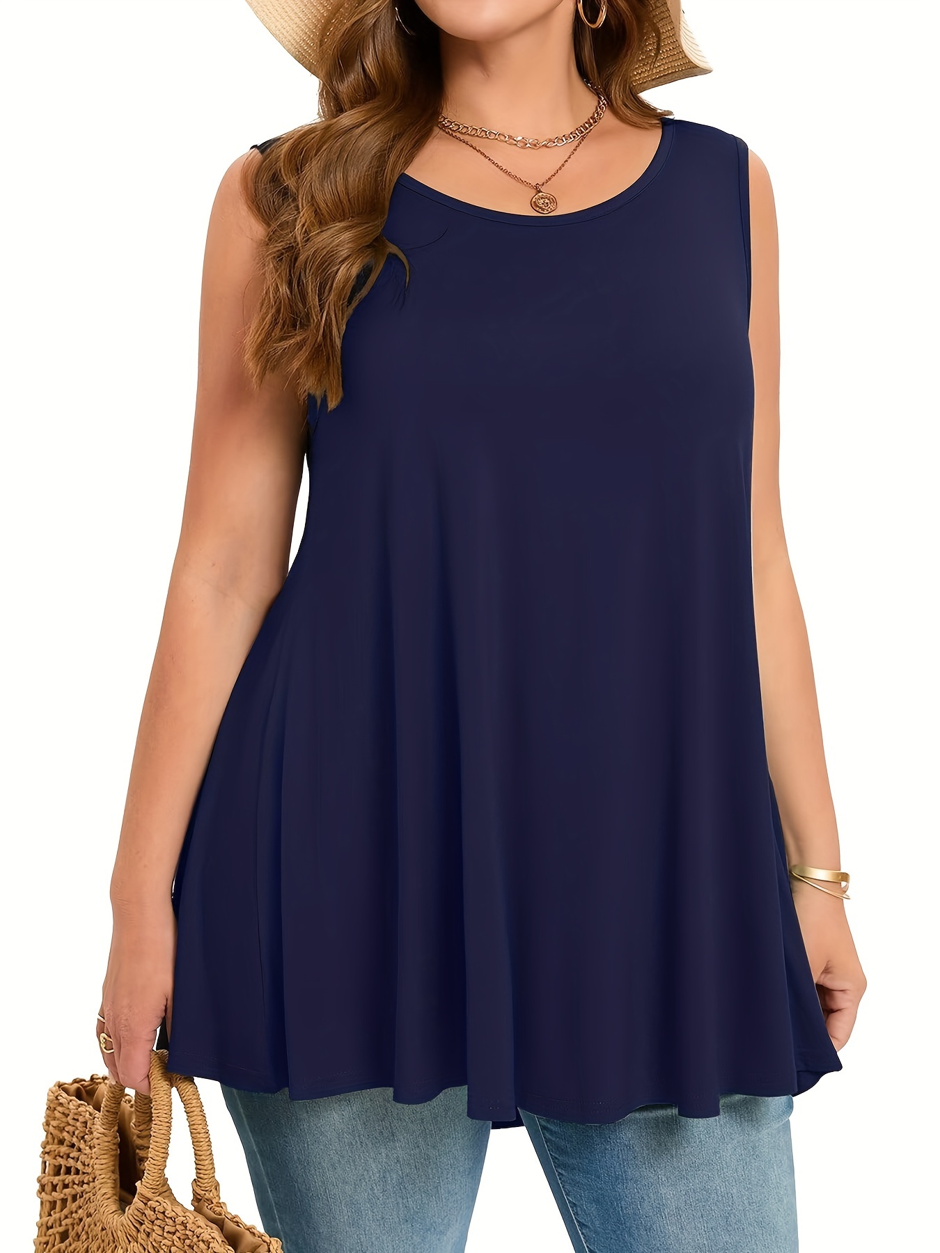 Summer Clothing For Plus Size Women - Einfaches, solides Tanktop in Übergröße, lässiges,
