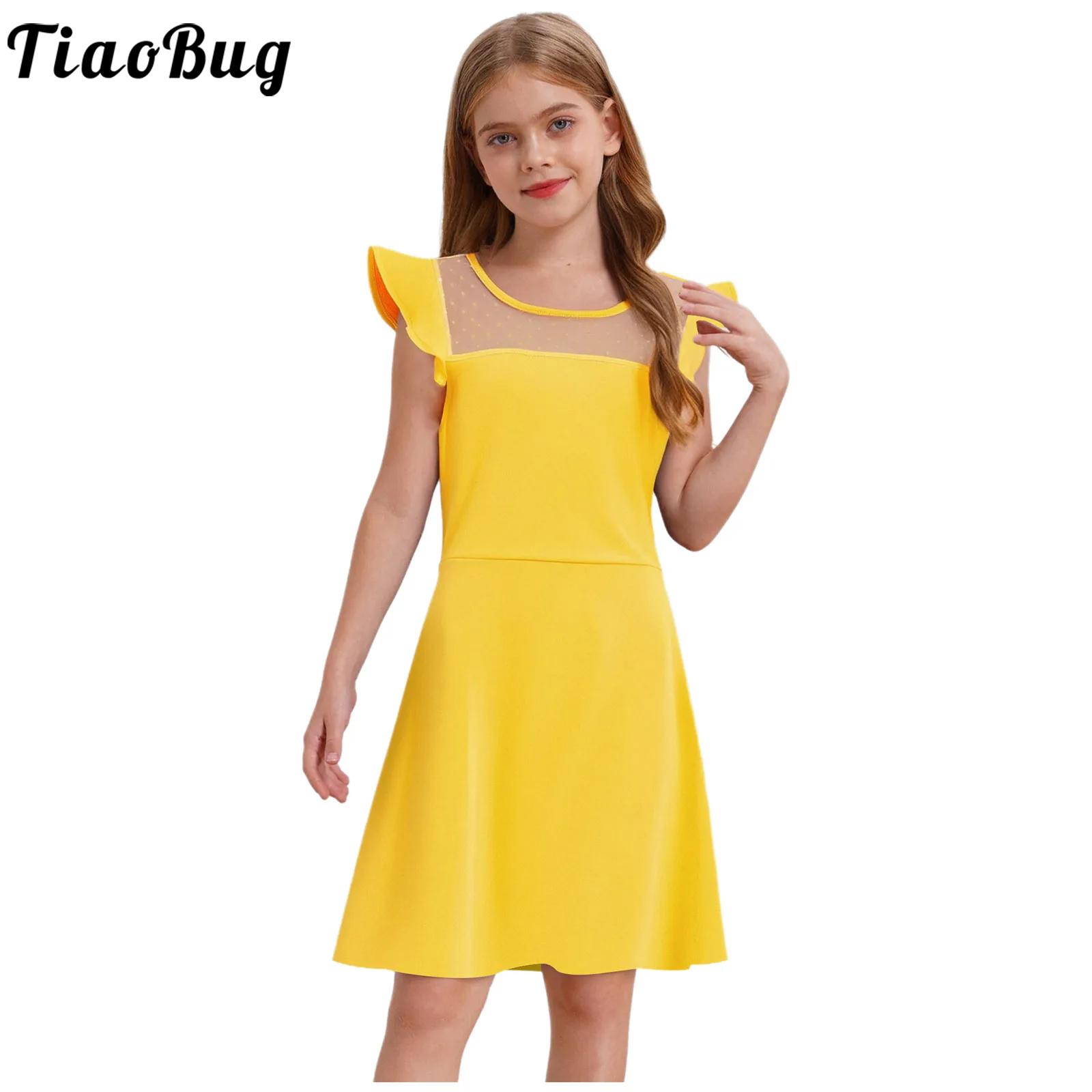 Summer Kids Clothing - Sommerkleid für Teenager-Mädchen, Rüschenärmel, Punkte, durchsichtiges