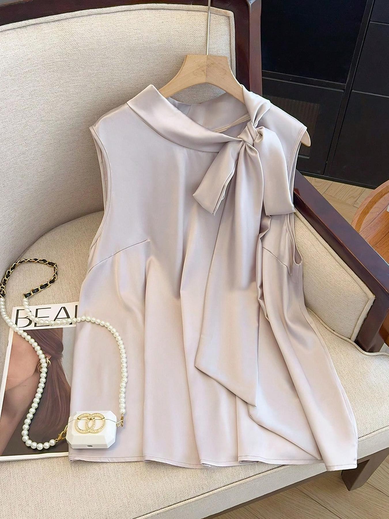 Summer Clothing For Plus Size Women - 【Plus Size】 Einfarbiges Oberteil mit Bindedetail