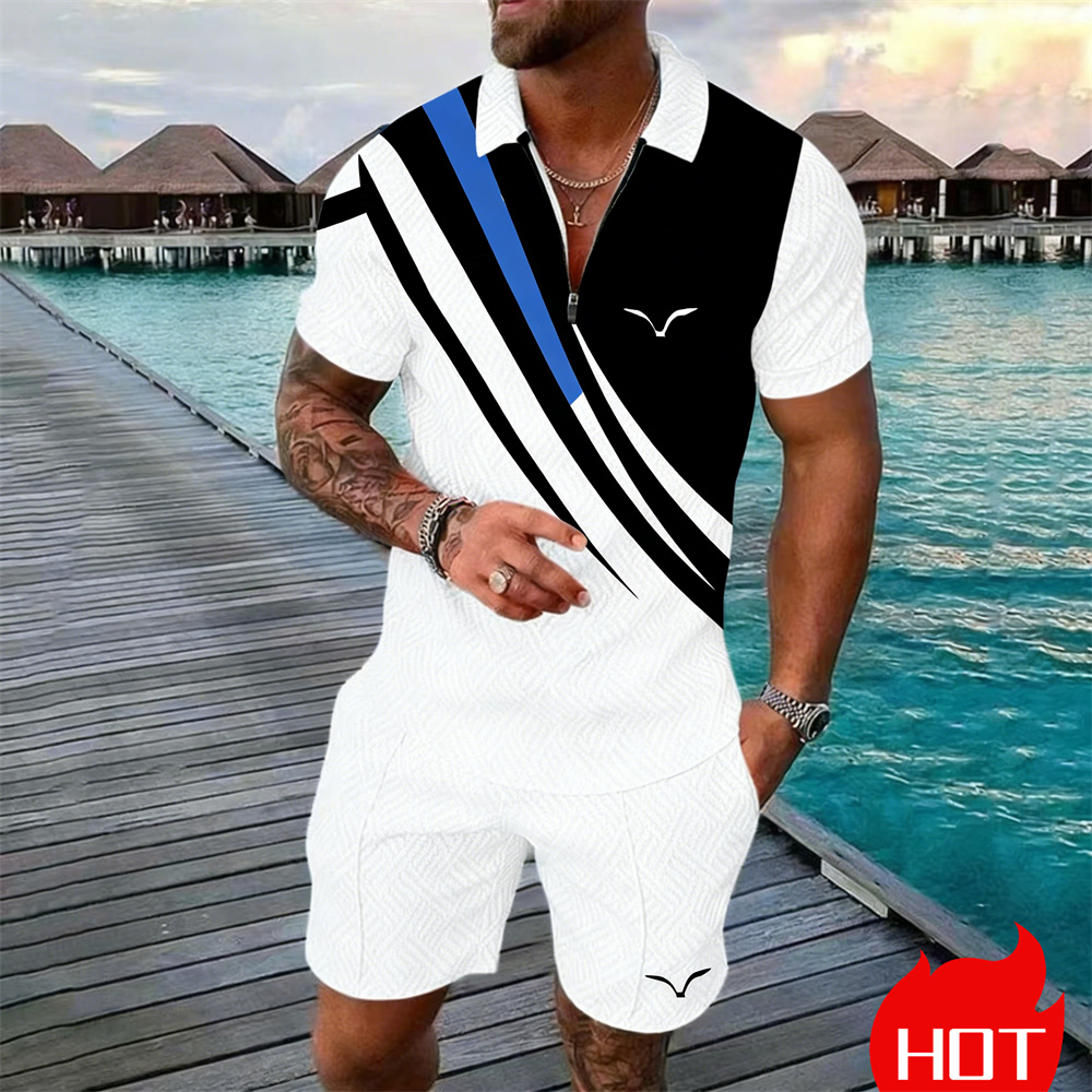 Summer Clothing Styles Men - Sommer-Set mit Streifenmuster im Y2K-Stil, zweiteiliges
