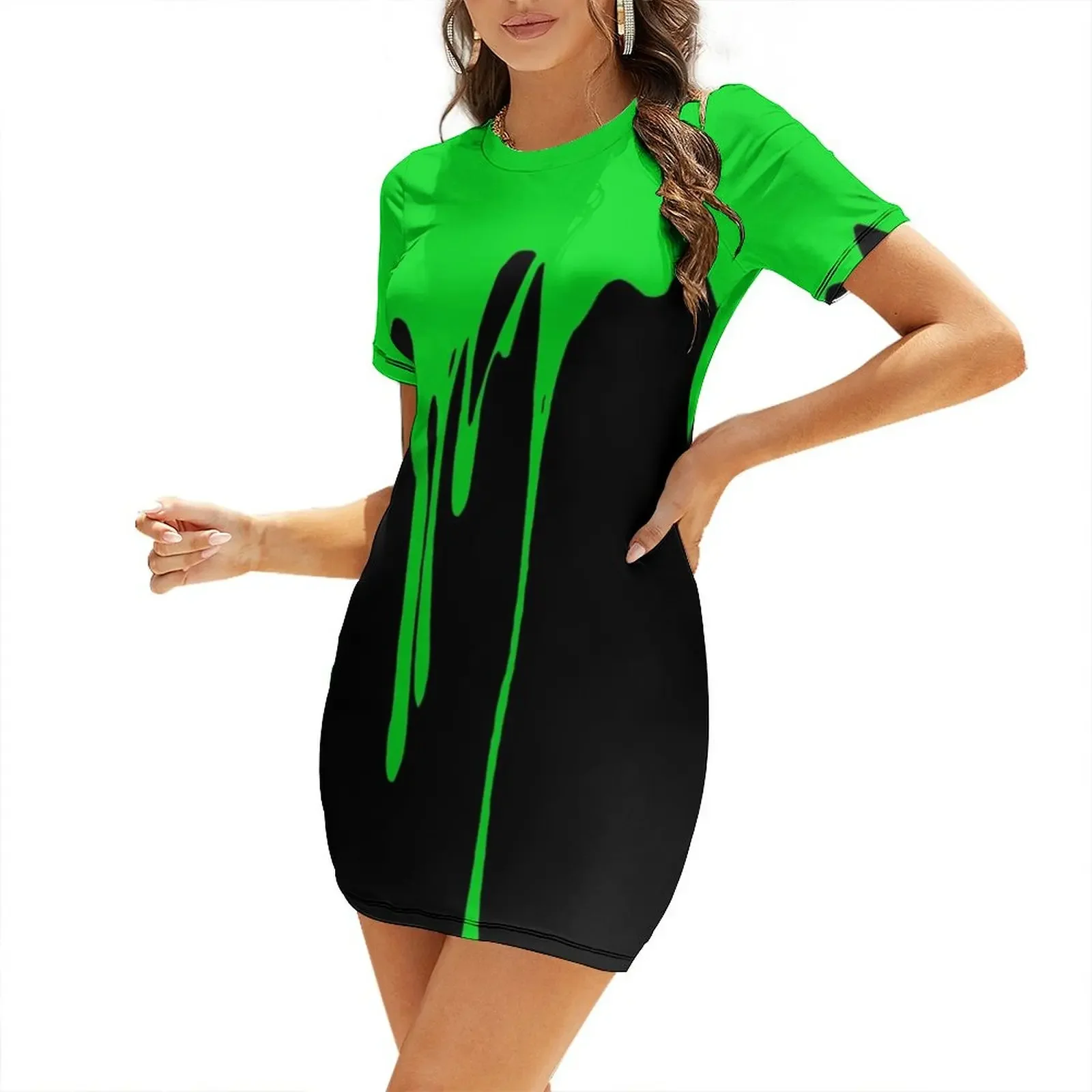 Summer Clothing Drip - Grünes Kleid mit tropfendem Farbeffekt und