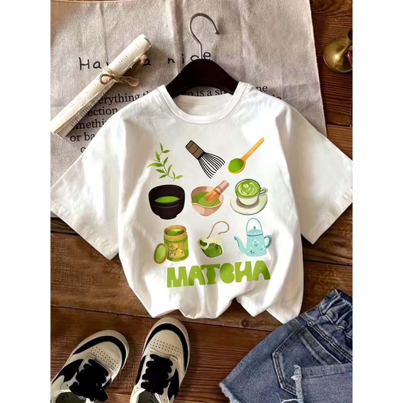 Summer Clothing Affordable - Stilvolles T-Shirt mit Utensilien-Print für Mädchen,