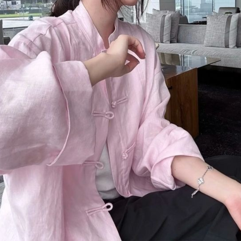 Summer Linen Clothing For Women - Rosa Leinen-Herbstjacke für Damen, Hochwertige Frühlings-