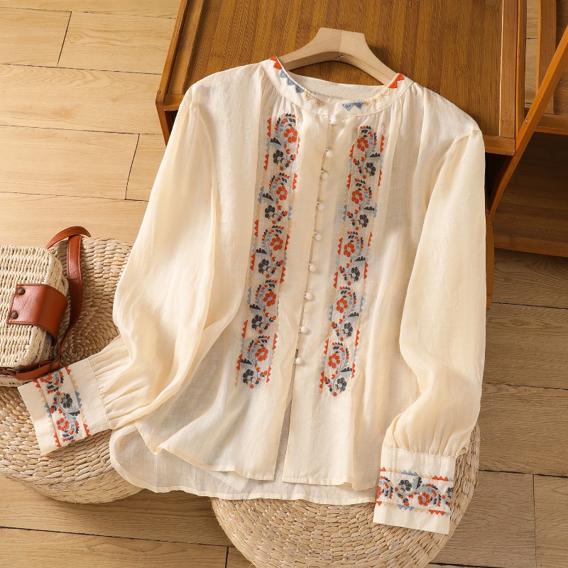 Summer Linen Clothing For Women - Chinesischen Stil frauen Blusen Koreanische Stickerei