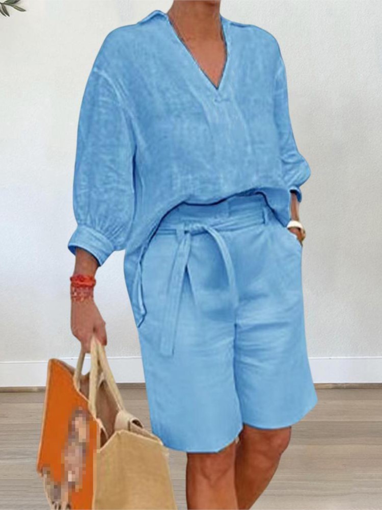 Summer Linen Clothing For Women - Frauen Anzüge Elegante Stil Zwei Stück