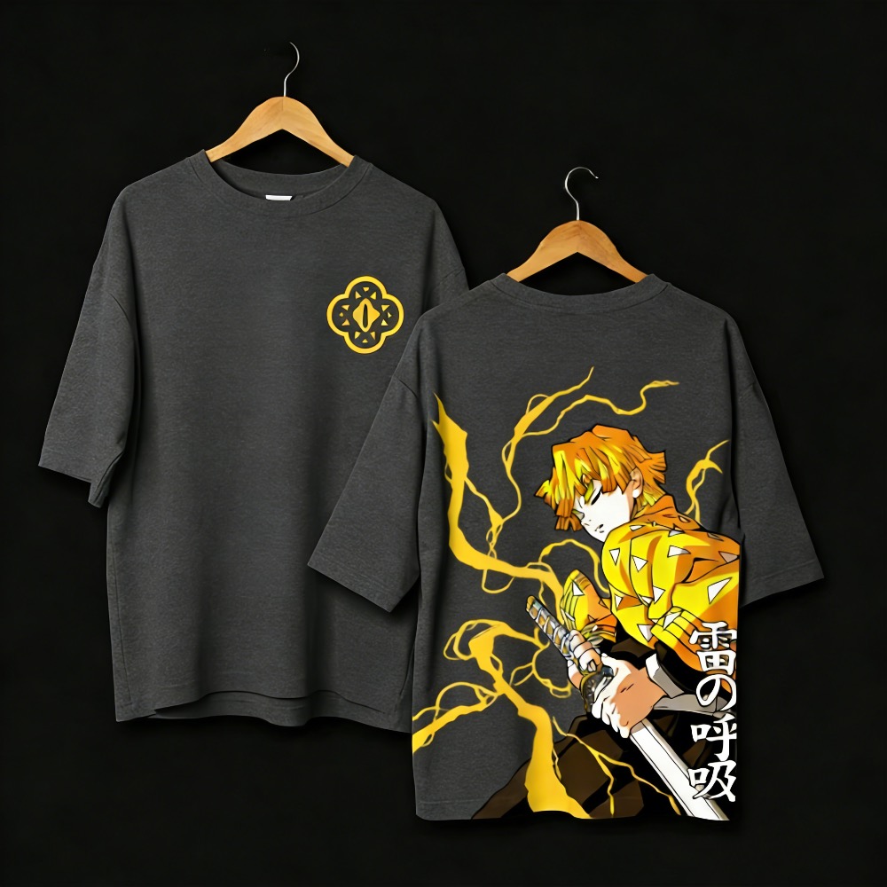 Summer Clothing Styles Men - Übergrößes Demon Slayer Anime Bedrucktes T-Shirt