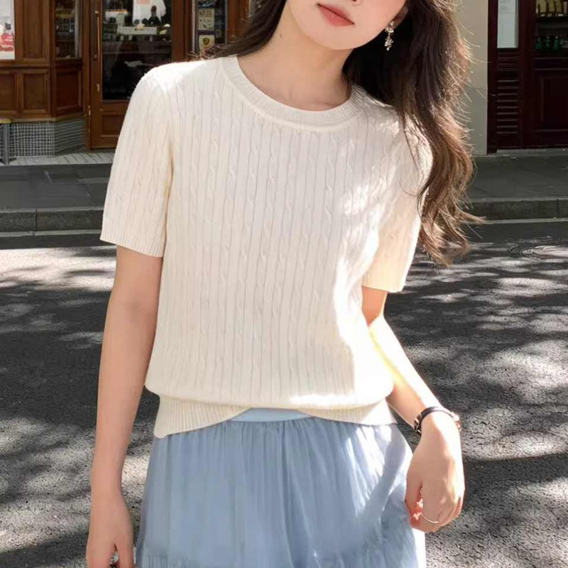 Summer Days Clothing - Gestrickter Pullover für Damen, Kurzarm-Strickpullover, Damen-Oberteil,