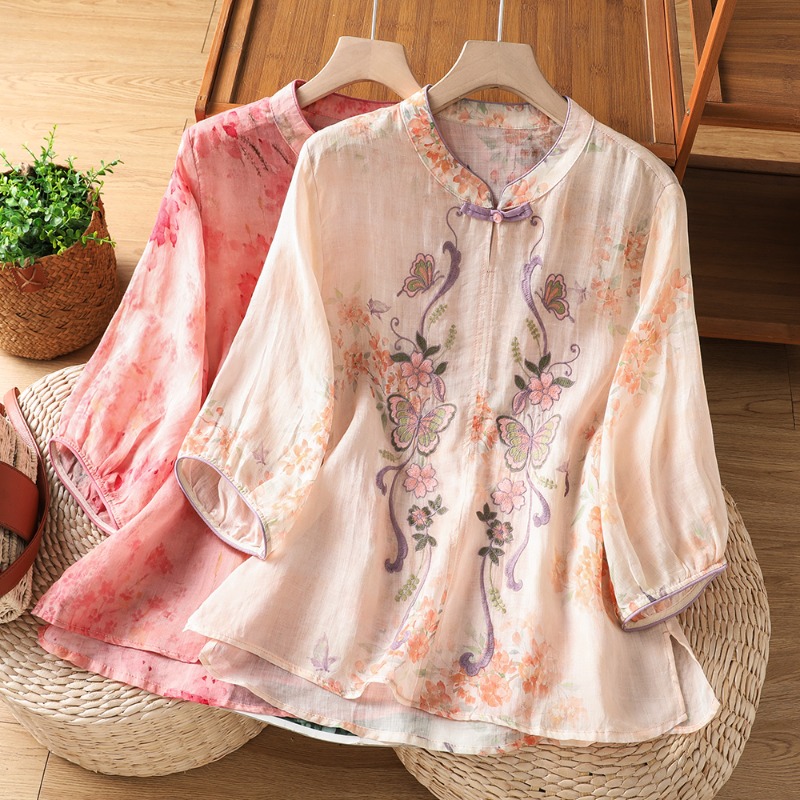 Damenblusen im chinesischen St – Summer Linen Clothing For Women Bewertung und Preis