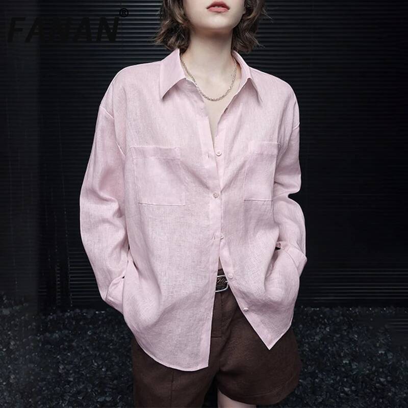 FANAN Rosa Leinen-Langarmhemd  – Summer Linen Clothing For Women Bewertung und Preis