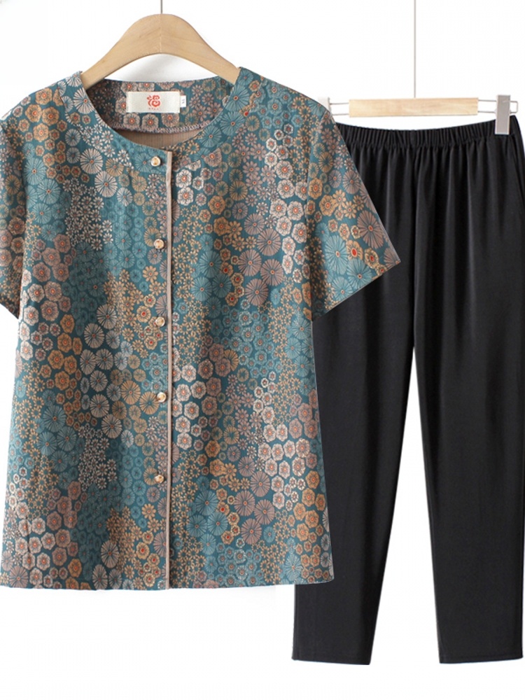 Oma-Stil Kurzarm-Zweiteiler fü – Summer Clothing Over 60 Bewertung und Preis