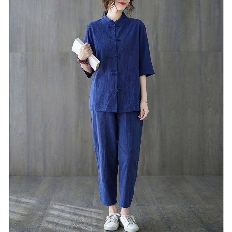 2-teiliges Buddhistisches Dame – Summer Linen Clothing For Women Bewertung und Preis