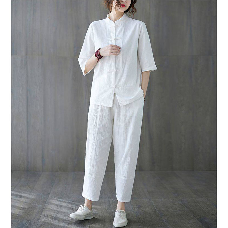 2-teiliges Buddhistisches Dame – Summer Linen Clothing For Women Bewertung und Preis