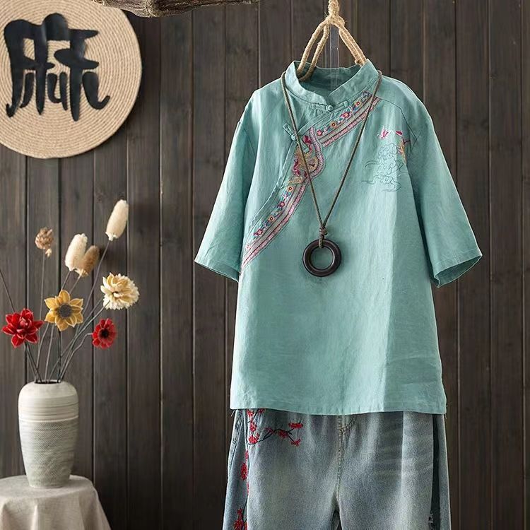 National Wind Plate Buckle bes – Summer Linen Clothing For Women Bewertung und Preis